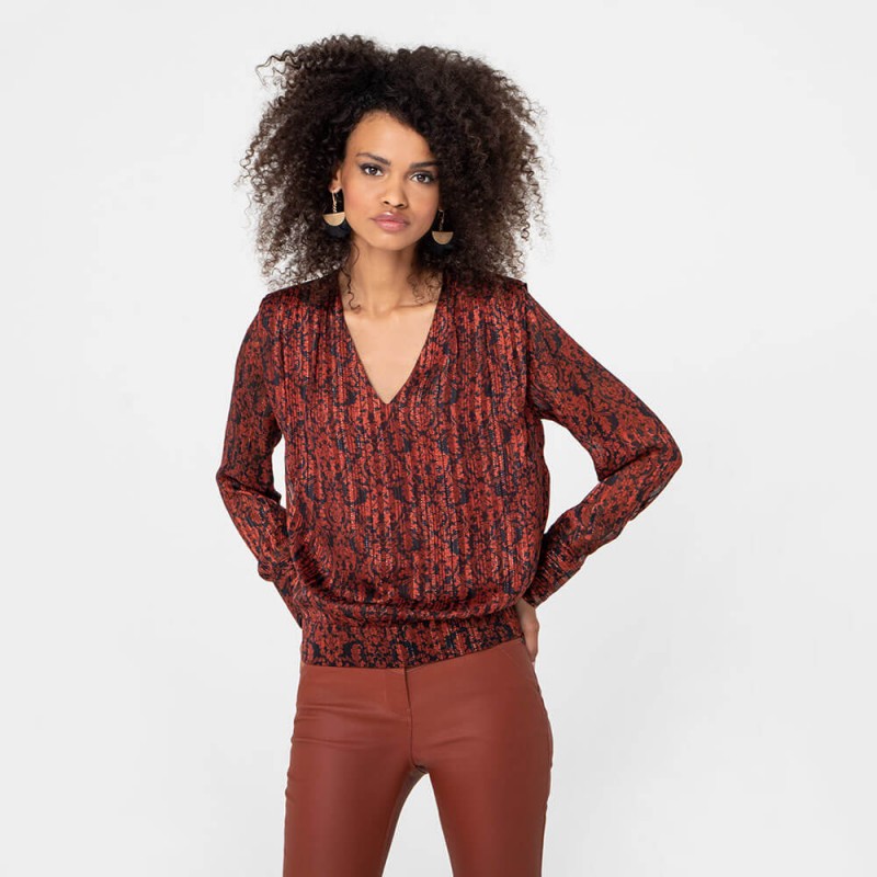 Blouse en polyester recyclé à épaulettes et fronces