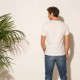 Tee-shirt imprimé tropical bleu sur fond blanc 100% coton repsonsable