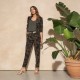 Pantalon en crêpe fluide imprimé tropical noir et kaki