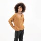 Pull ample coloris ocre avec bande fantaisie lurex