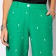 Pantalon Palazzo en lin vert avec broderies