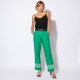 Pantalon Palazzo en lin vert avec broderies