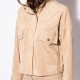 Blouson bomber coupe courte beige en matière suédine