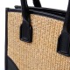 Sac seau en paille et simili cuir beige et noir