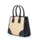 Sac seau en paille et simili cuir beige et noir